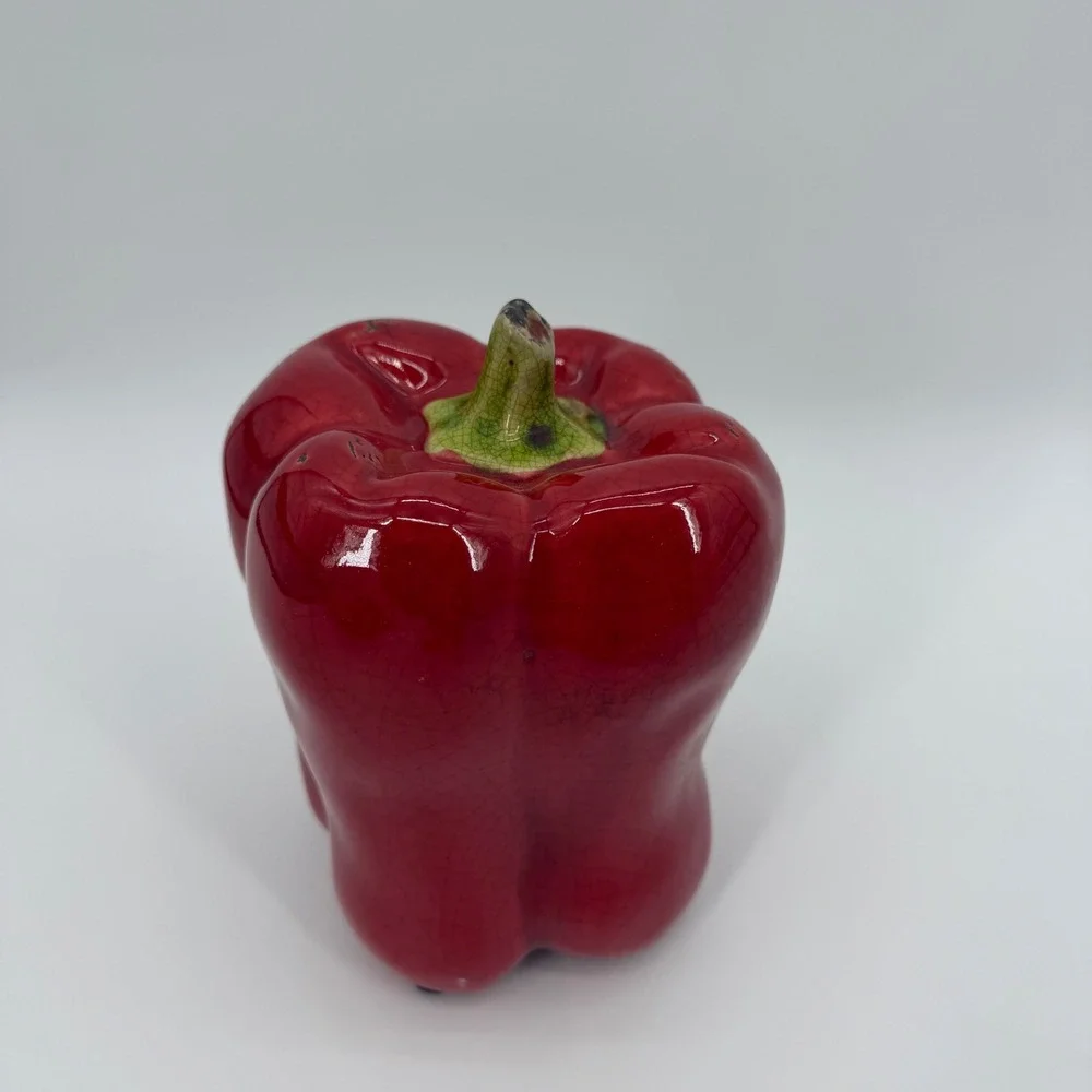 Vintage Large Ceramic Red Bell Pepper Figurine Glossy Glazed Kitchen Decor 7in